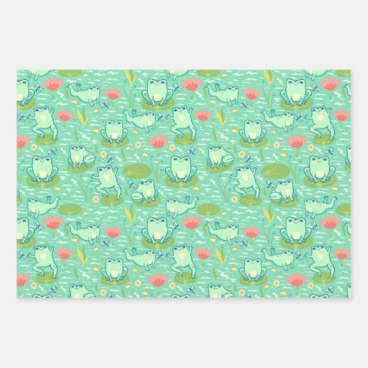 Kikkers Lily Pads Verpakkingspapier Reeks 3 Inpakpapier Vel (Voorkant)