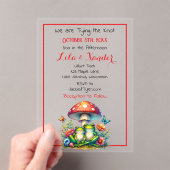 Kikkers onder een paddenstoel en bloemen Schattige Acryl Uitnodigingen (Insitu (Draagbaar))