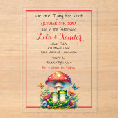 Kikkers onder een paddenstoel en bloemen Schattige Acryl Uitnodigingen (Voorkant)