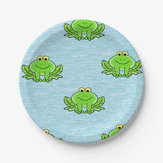 kikkers op blauw water papieren bordje (Voorkant)