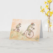 Kikkers op Fietsen Vaderdag Kaart (Gele Bloem)