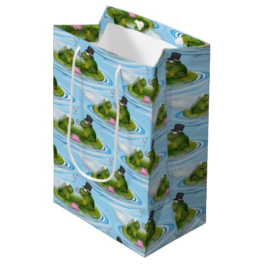 Kikkers op Lily Pad met hart Medium Cadeauzakje (Voorkant Gekanteld)