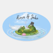 Kikkers op Lily Pad Ovale Sticker (Voorkant)