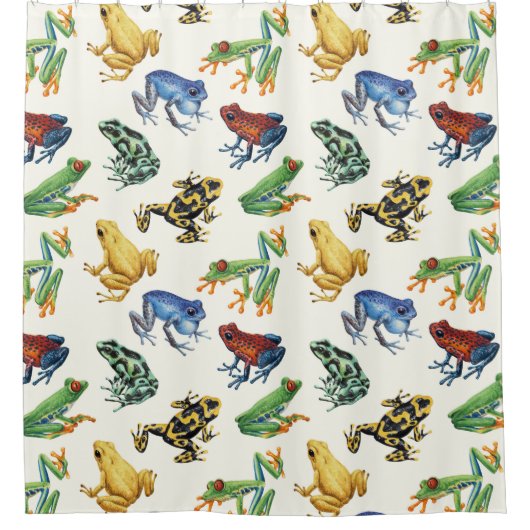 Kikkers op natuurlijk wit douchegordijn (Voorkant)