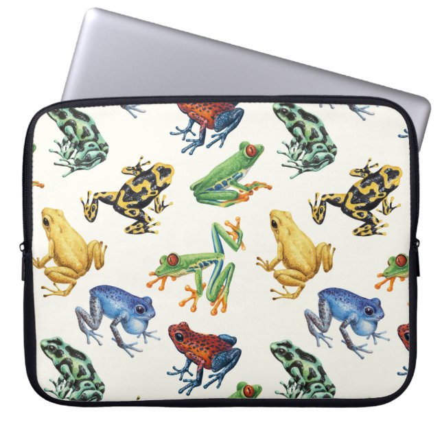 Kikkers op natuurlijk wit laptop sleeve (Voorkant)