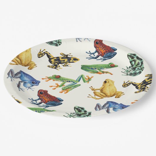 Kikkers op natuurlijk wit papieren bordje (Gekanteld)