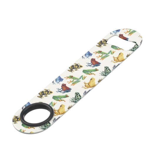 Kikkers op natuurlijk wit speed flessenopener (Achterkant Gekanteld)