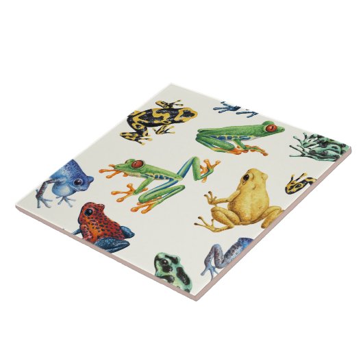 Kikkers op natuurlijk wit tegeltje (Zijkant)