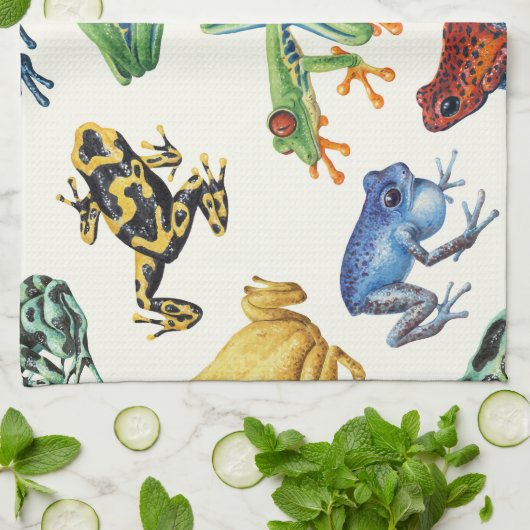 Kikkers op natuurlijk wit theedoek (Gevouwen)