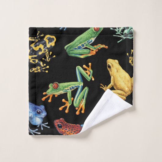 Kikkers op zwart bad handdoek (Wasdoekje)