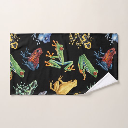 Kikkers op zwart bad handdoek (Handdoek)