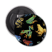 Kikkers op zwart button flesopener (Voorkant)