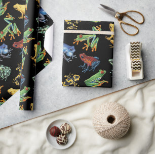 Kikkers op zwart cadeaupapier
