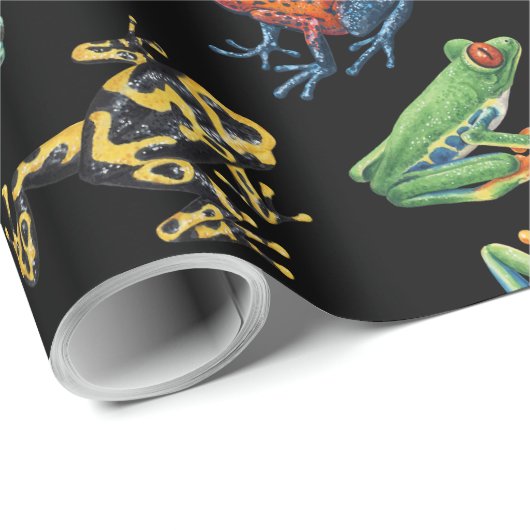 Kikkers op zwart cadeaupapier (Rol Hoek)