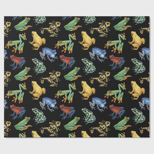 Kikkers op zwart cadeaupapier (Vlak)