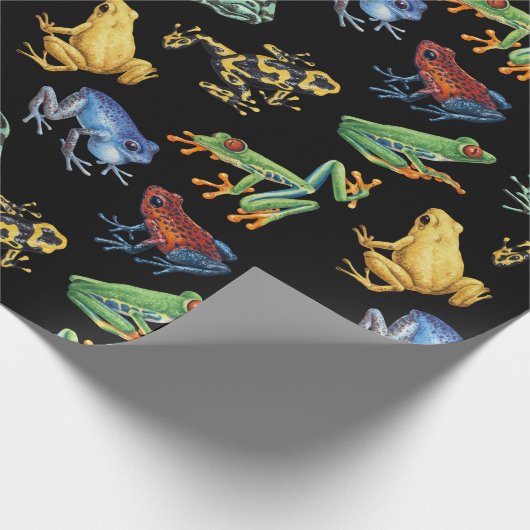 Kikkers op zwart cadeaupapier (Hoek)