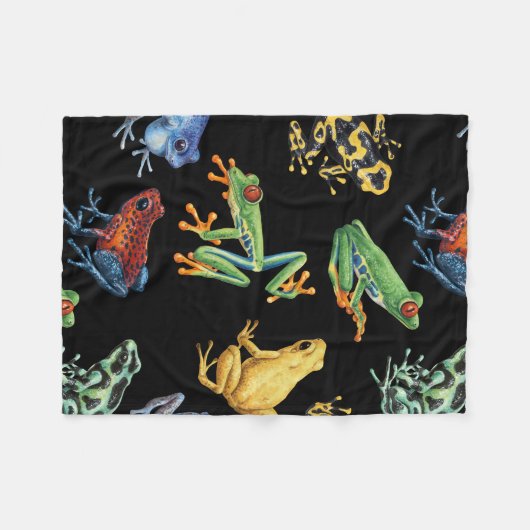 Kikkers op zwart fleece deken (Voorkant (Horizontaal))