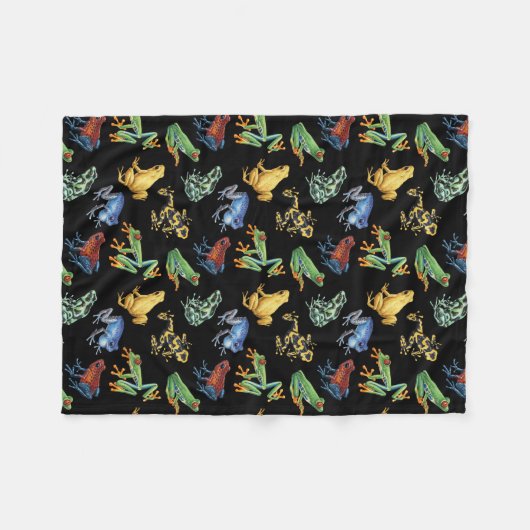 Kikkers op zwart fleece deken (Voorkant (Horizontaal))