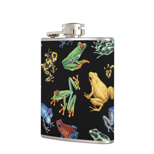 Kikkers op zwart heupfles (Links)
