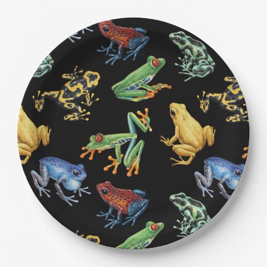Kikkers op zwart papieren bordje (Voorkant)
