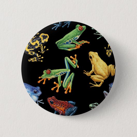 Kikkers op zwart ronde button 5,7 cm (Voorkant)