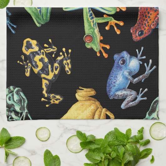 Kikkers op zwart theedoek (Gevouwen)