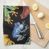 Kikkers op zwart theedoek (Quarter Fold)