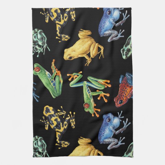 Kikkers op zwart theedoek (Verticaal)