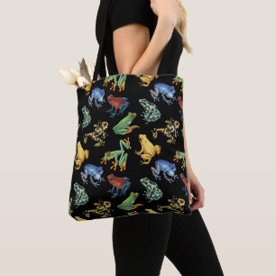 Kikkers op zwart tote bag