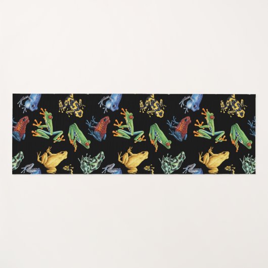 Kikkers op zwart yogamat (Voorkant (horizontaal))