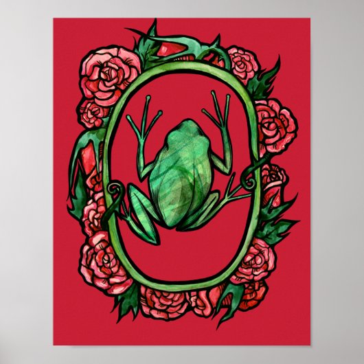Kikkers Rozen schattige rode rozenkikkers Poster (Voorkant)