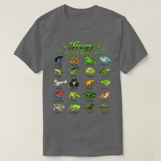 Kikkers van de wereld kikkersoorten t-shirt (Design voorkant)