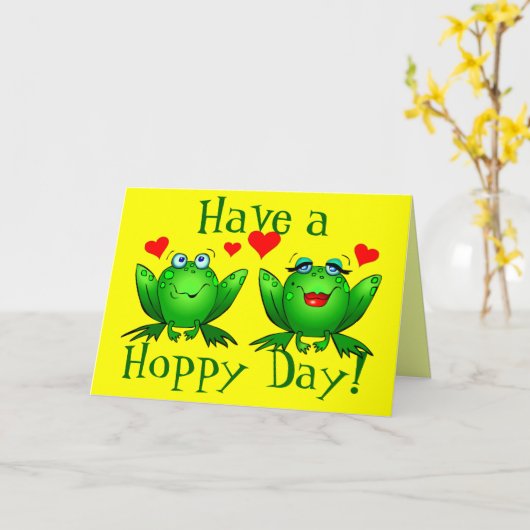 Kikkers van haverachtige Cartoons Kaart (Gele Bloem)