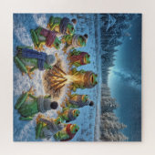 Kikkers verzamelen zich rond een kampvuur legpuzzel (Horizontaal)