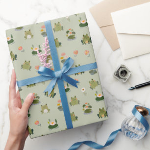 Kikkers & waterlelies op gin groen cadeaupapier