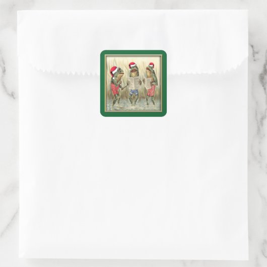 Kikkers Zingend Kerst Vierkante Sticker (Tas)