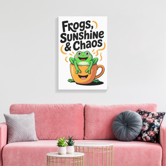Kikkers, zonneschijn en chaos - Schattigee kikker Canvas Afdruk (Insitu (Woonkamer))