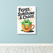 Kikkers, zonneschijn en chaos - Schattigee kikker Canvas Afdruk (Insitu (Houten vloer))