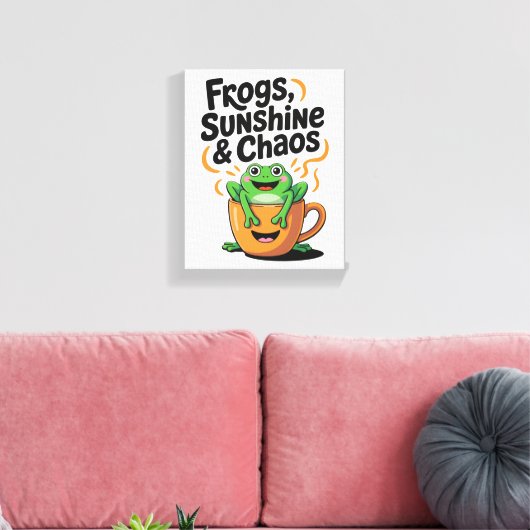 Kikkers, zonneschijn en chaos - Schattigee kikker Canvas Afdruk (Insitu (Woonkamer))