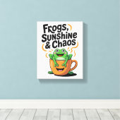 Kikkers, zonneschijn en chaos - Schattigee kikker Canvas Afdruk (Insitu (Houten vloer))