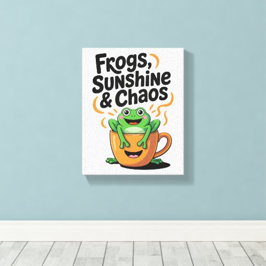 Kikkers, zonneschijn en chaos - Schattigee kikker Canvas Afdruk (Insitu (Houten vloer))