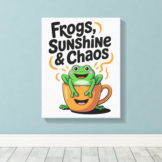 Kikkers, zonneschijn en chaos - Schattigee kikker  Canvas Afdruk (Insitu (Houten vloer))