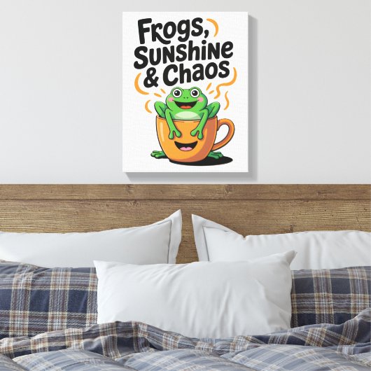 Kikkers, zonneschijn en chaos - Schattigee kikker Canvas Afdruk (Insitu (Slaapkamer))