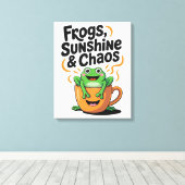Kikkers, zonneschijn en chaos - Schattigee kikker  Canvas Afdruk (Insitu (Houten vloer))