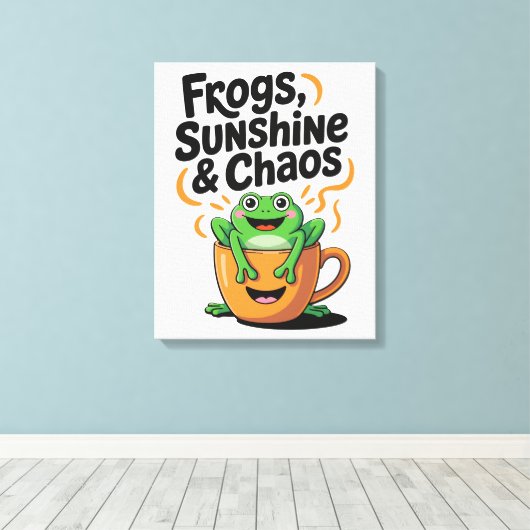 Kikkers, zonneschijn en chaos - Schattigee kikker  Canvas Afdruk (Insitu (Houten vloer))
