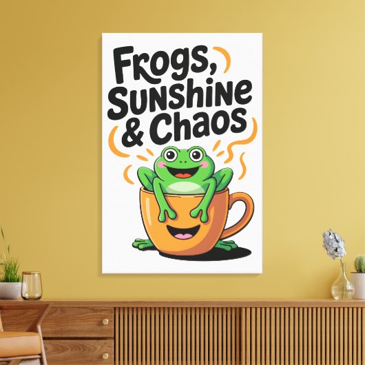 Kikkers, zonneschijn en chaos - Schattigee kikker  Canvas Afdruk (Insitu (Woonkamer))