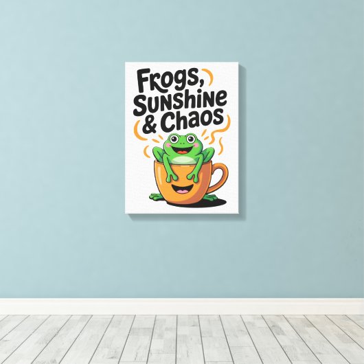 Kikkers, zonneschijn en chaos - Schattigee kikker Canvas Afdruk (Insitu (Houten vloer))