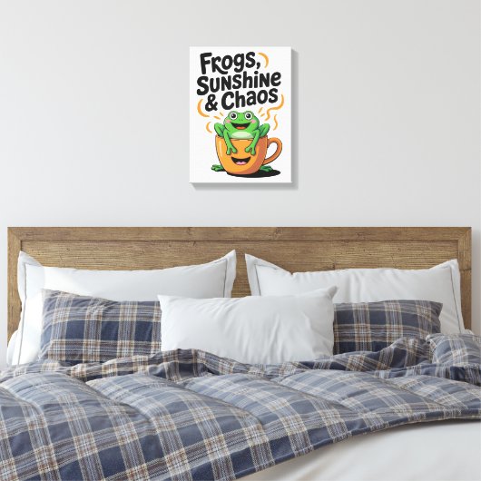 Kikkers, zonneschijn en chaos - Schattigee kikker  Canvas Afdruk (Insitu (Slaapkamer))