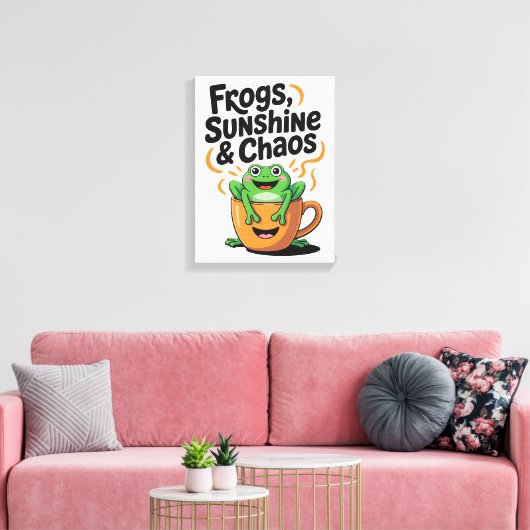 Kikkers, zonneschijn en chaos - Schattigee kikker Canvas Afdruk (Insitu (Woonkamer))