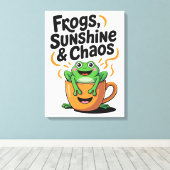 Kikkers, zonneschijn en chaos - Schattigee kikker Canvas Afdruk (Insitu (Houten vloer))